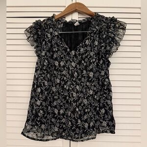 Old Navy Black and White Floral Blouse